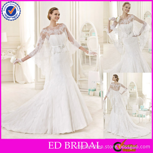 NC253 2015 Latest Lace Mermaid Bell Sleeves Lace Jacket Wedding Dress